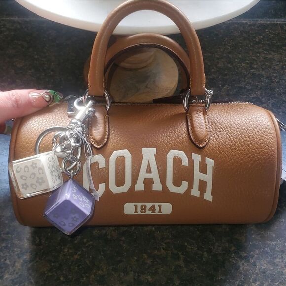 Coach Floral Cube/Dice Keychain Bag Charm in Lavender and Silver - Picture 5 of 8